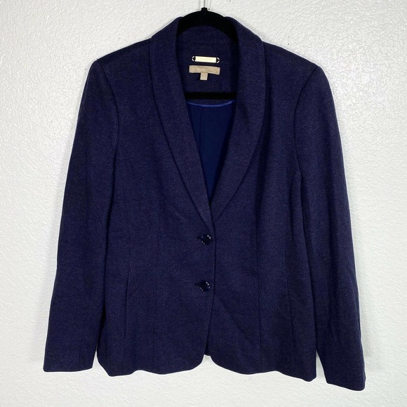 Talbots Blazer Jacket Womens size 10 Dark Blue Rayon Blend Knit in Italy Career - Picture 1 of 8